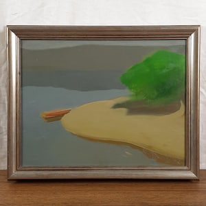 Paisagem de rio com barco, pintura a óleo original, paisagem marinha europeia vintage, arte de parede da natureza, pintada à mão, artista ucraniano Palamar