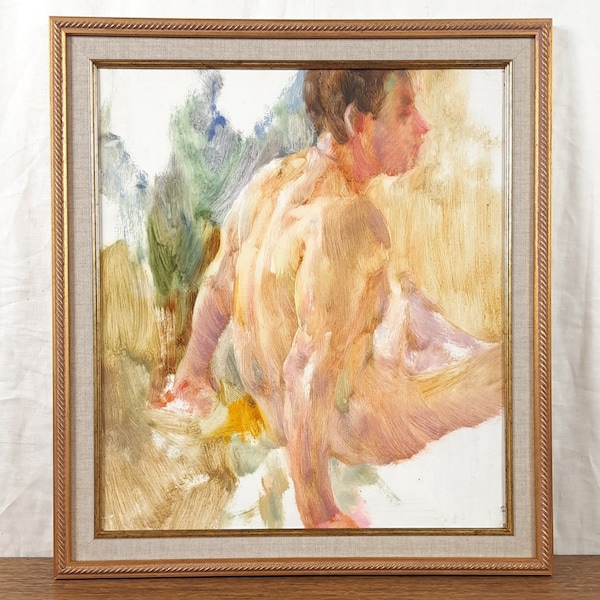 Sitting Male Nude Oil, Naked Man Art, Original oil painting, Ukrainian artist
