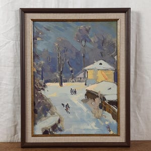 Tarde de invierno, paisaje nevado, pintura al óleo original, artista ucraniano