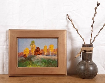 Pittura a olio originale, paesaggio, autunno, pittura vintage, artista ucraino, belle arti europee