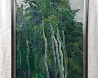 Green Oil Landscape, Forest Painting, Original Oil Painting, Ukrainian artist