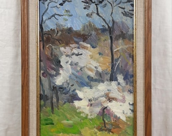 Spring Landscape Oil Painting Blooming Trees Impressionist Nature Wall Art Framed
