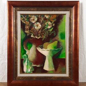 Vaso de flores, pintura de flores, buquê floral a óleo original, natureza morta botânica vintage, artista ucraniano