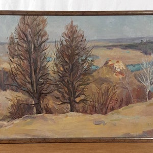 Pintura a óleo original, artista ucraniano Chalyi, paisagem de outono, pintura vintage, belas artes europeias, única