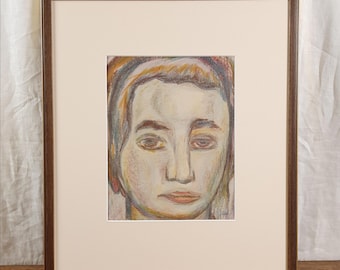 Portret kobiety w stylu vintage: Oryginalny rysunek pastelowy autorstwa Kozlyanina, lata 60. XX wieku