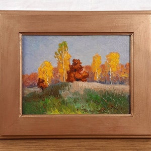 Pintura a óleo original, paisagem, outono, pintura vintage, artista ucraniano, belas artes europeias