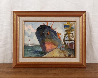 ヴィンテージの港の風景油絵 - 1970年代の海洋美術 - Etsy 日本
