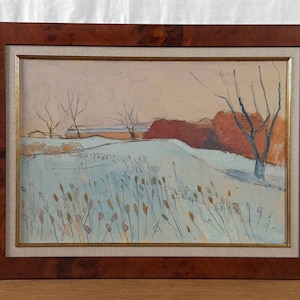 Vila na neve, paisagem de inverno, pintura a óleo original, artista ucraniano Khrushch