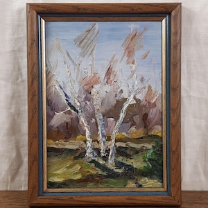 Bétulas, Dia ensolarado de outono, Paisagem de outono, Pintura a óleo original, Artista ucraniano