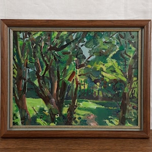 Paisaje soleado con árboles – Pintura al óleo original del artista ucraniano Shilov