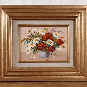 Pintura a óleo original de tamanho pequeno, artista de Odessa, flores, pintura vintage, belas artes europeias, única