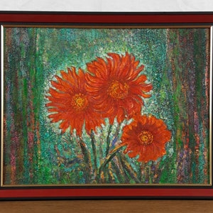 Pintura original, Flores vermelhas, Natureza morta, Artista ucraniano, Belas artes europeias