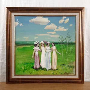 Pintura a óleo original, artista ucraniano, caminhada de verão, retrato feminino, belas artes europeias, único