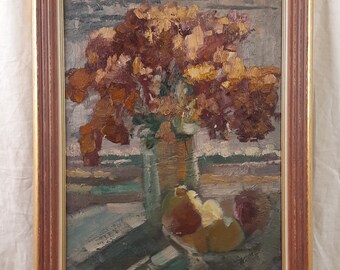 Bouquet Painting, Flowers in Crystal Vase Oil, Floral Still Life, Original Vintage Oil Painting, Ukrainian artist Kozlyanin