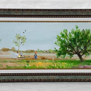 Despertar de primavera, Hoguera de primavera, Paisaje al óleo, Pintura al óleo original, Artista ucraniano Krotov