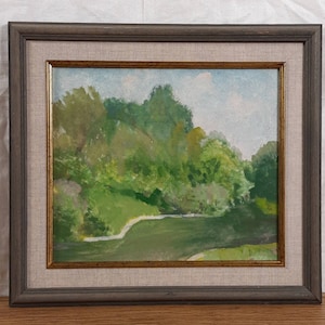 Paisaje fluvial vintage – Pintura al óleo original enmarcada – Arte ucraniano con escenas acuáticas