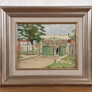 Pintura a óleo original, artista ucraniano Maksimenko, Paisagem, Portão antigo, Pintura vintage, Belas artes europeias, Único