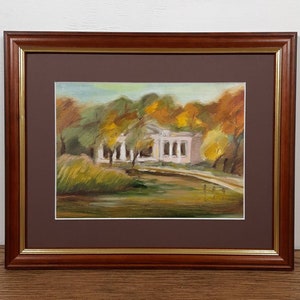 Mansão abandonada, paisagem de solidão de outono, arte em tons quentes, pintura a óleo original, artista ucraniano