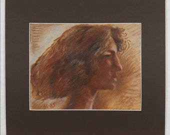 Original pastel, Female portrait, 1985, Ukrainian artist