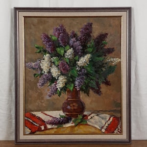 Buquê Lilás, Flores Lilás, Arte Vintage, Pintura a Óleo Original, Artista Ucraniano
