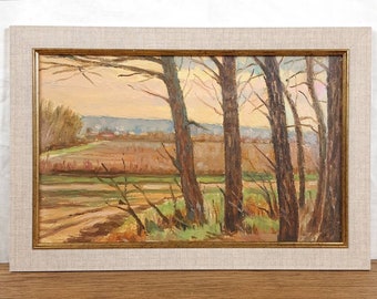 Original oil painting, Ukrainian Artist, Landscape, Tree, Vintage Landscape, Framed