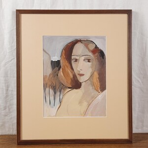 Ritratto femminile d'epoca - Dipinto a guazzo figurativo originale - Arte europea dell'artista Geta