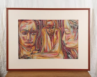 Vintage Figurative Mixed Media Painting, Ukrainian Artist Kozlyanin