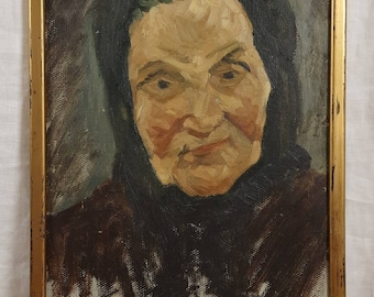 Old Woman Portrait, Female Oil Portrait, Vintage Oil Painting, Framed Portrait, Ukrainian Artist