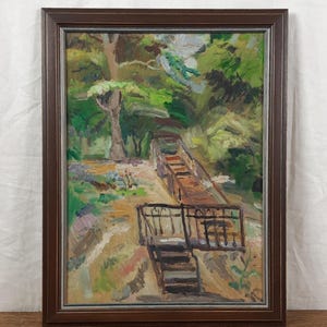 Paisaje soleado con árboles – Pintura al óleo original – Arte natural ucraniano