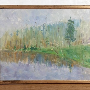 Pintura a óleo original, artista ucraniano, paisagem, paisagem de lago