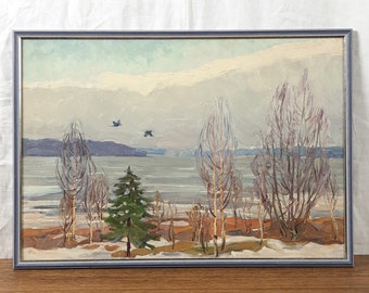Peinture au début du printemps, dernier paysage de neige, peinture à l'huile originale, artiste ukrainienne Gorbenko