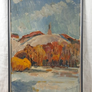 Paisagem de inverno, pintura de neve, pintura a óleo original, artista ucraniano