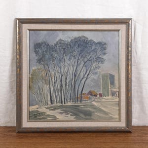 Paisagem de neve, pintura de dia de inverno, pintura a óleo vintage original, artista ucraniano Koshel