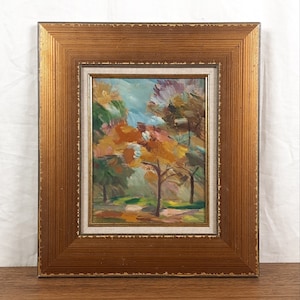 Paisaje otoñal, paisaje soleado con árboles – Pintura al óleo original – Arte natural ucraniano