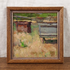 Pequena paisagem, óleo original, pintura a óleo vintage, artista ucraniano Kozlyanin