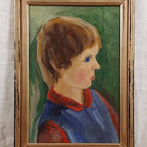 Pintura a óleo original, Retrato de menino, Artista ucraniano, Belas artes europeias, Único