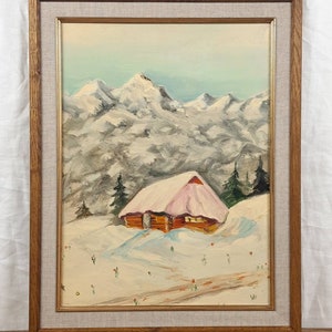 Pintura a óleo original, artista ucraniano Obodovsky, Paisagem de inverno, Neve, Cárpatos