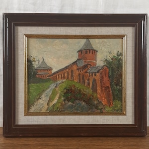 Pintura a óleo original, artista ucraniano, paisagem, forte antigo, pintura vintage, belas artes europeias, único