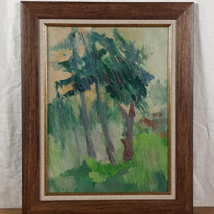 Malarstwo drzew, zielony krajobraz, oryginalny obraz olejny, ukraiński artysta Migolatiyeva