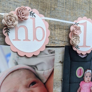 Floral milestone banner, Floral first birthday, Shabby chic 1st birthday decorations, First year photo banner, Baby monthly picture banner
