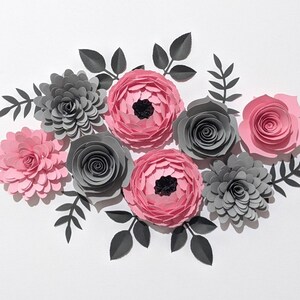 Paper Flowers Wall Decor, Blush, White and Grey Paper Flowers, Nursery Wall  Flowers, Paper Flower Wall Arrangement, Wall Flower Arrangement 