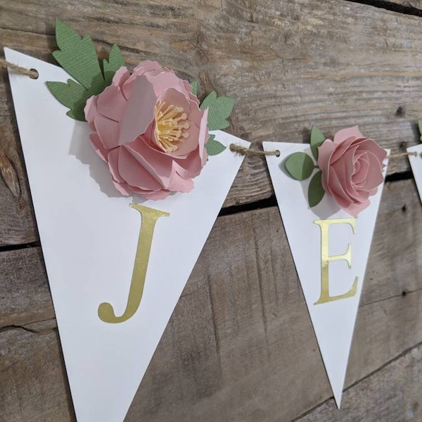 Personalized Paper Flower Garland: Blush Peony Baby Shower Banner