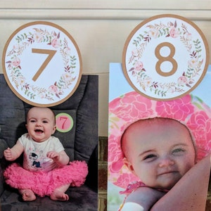 Banner con foto para el primer cumpleaños, decoraciones florales para el primer cumpleaños, decoración de cumpleaños boho chic, banner con foto mensual floral, banner de hitos