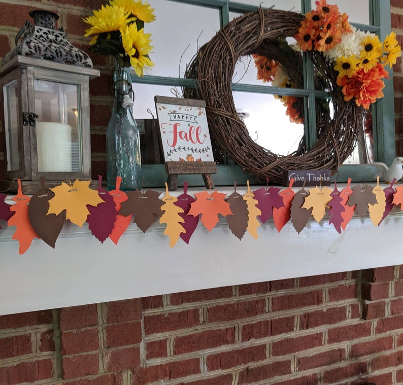 Fall leaf garland for fireplace mantel Autumn colors Rustic Etsy
