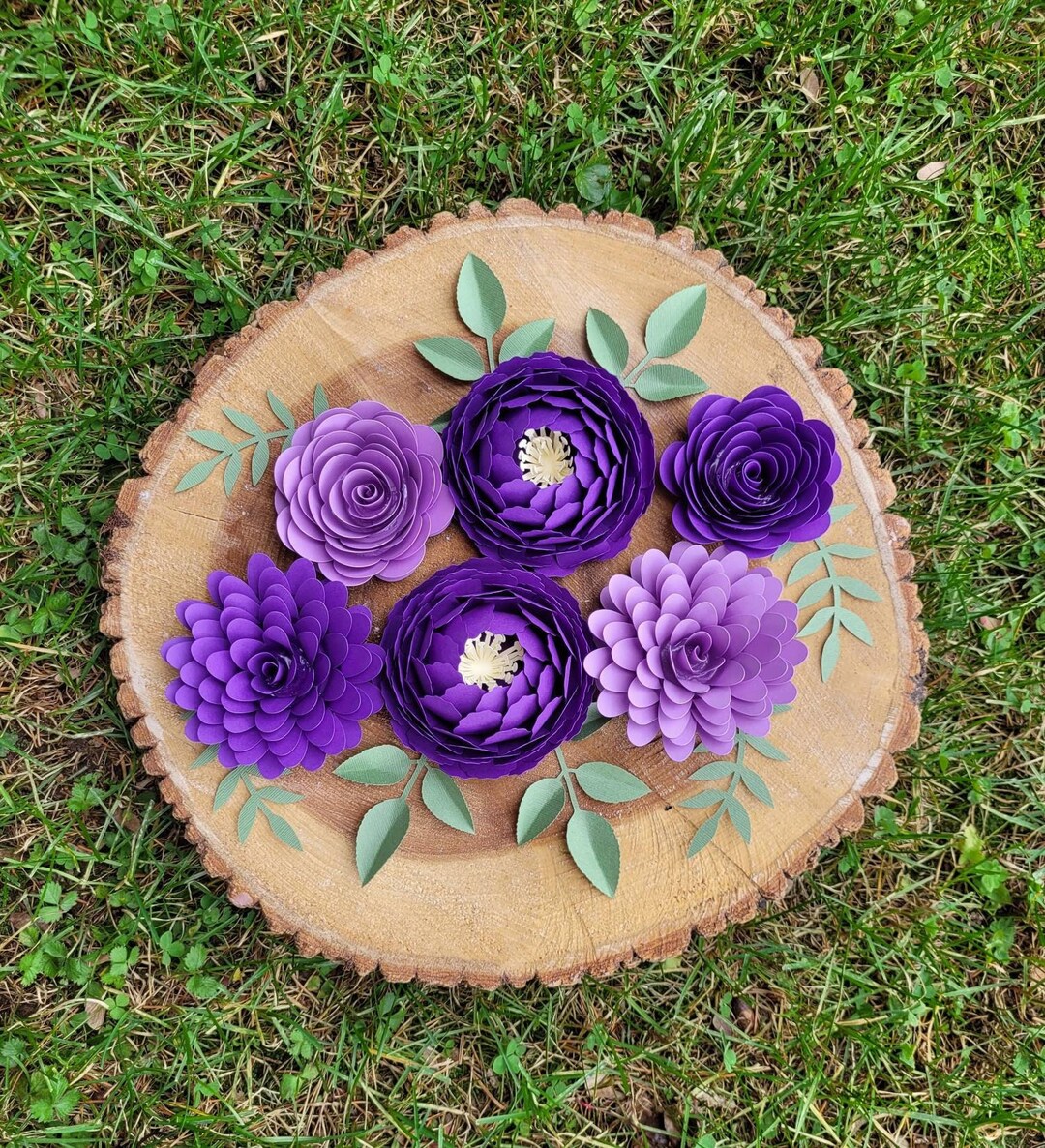 Purple Paper Flower Set of 6, 3D Flower Wall Decor, Lavender Paper