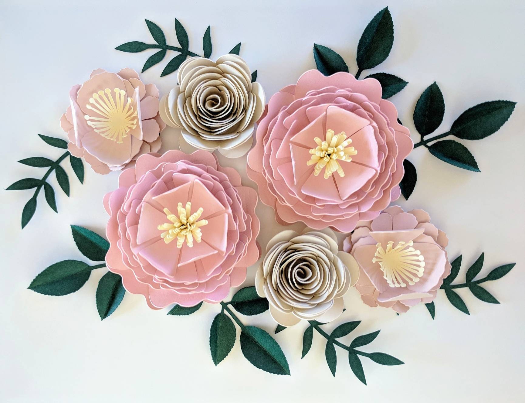 Pink Paper Flower Set: 3D Nursery Wall Decor, Baby Shower Decoration