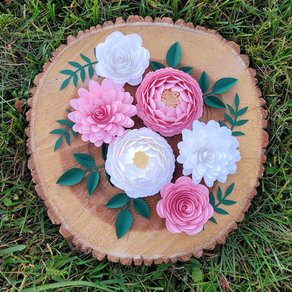Paper Flower Set of 6 Pink and White Wall Flowers 3D Floral Etsy