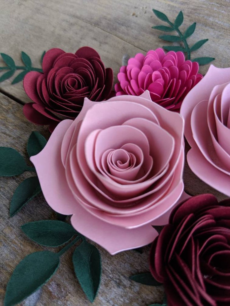 3D Paper Flowers Set of 6 Assorted Sizes Pink roses Paper Etsy