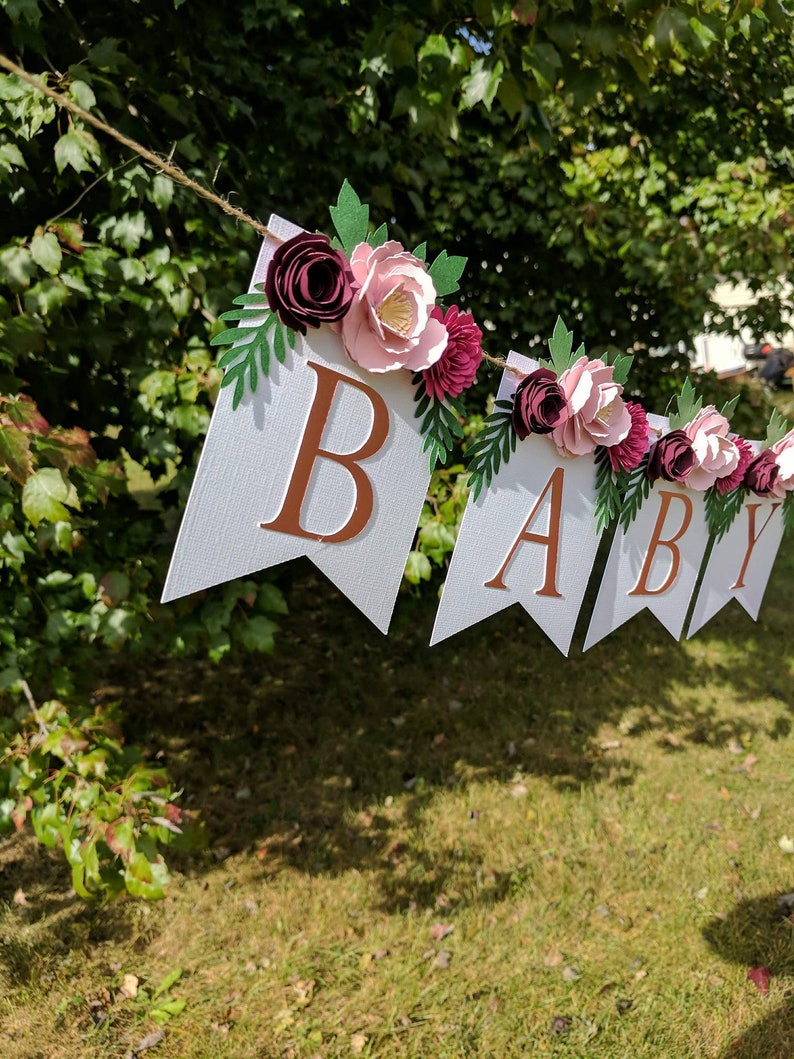Personalized Floral Banner With Burgundy Flowers Nursery Name Etsy