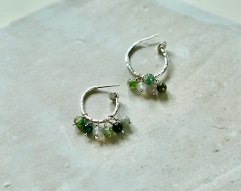 Tiny moss agate hoops